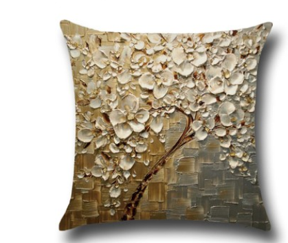Three-dimensional oil painting trees flowers cotton cushion cushion pillowcase car waist cushion cover