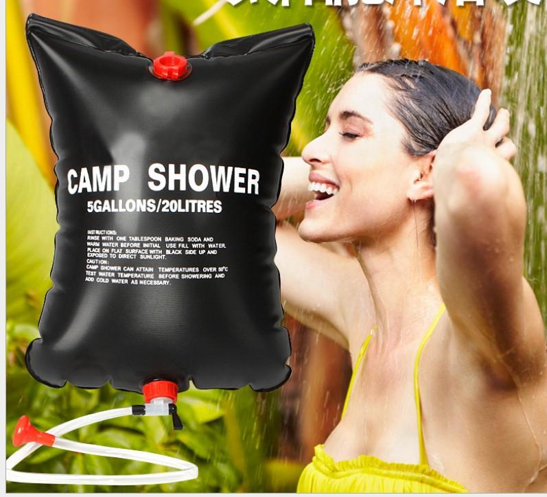 Portable solar hot water bag with shower bag