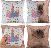 Cute unicorn sequined two-tone pillow case