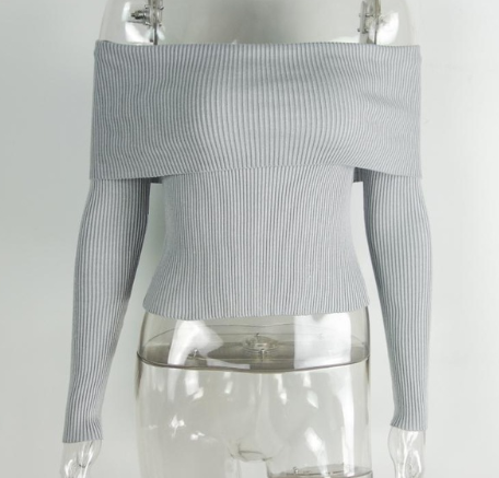 Sexy off-the-shoulder tight-fitting knit top women's