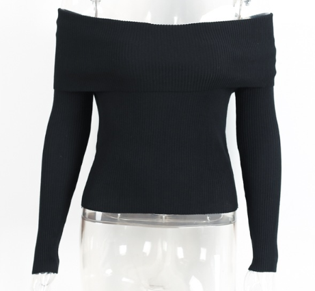 Sexy off-the-shoulder tight-fitting knit top women's