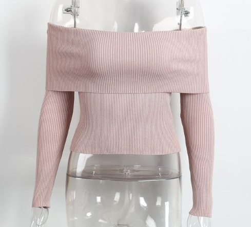 Sexy off-the-shoulder tight-fitting knit top women's