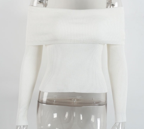 Sexy off-the-shoulder tight-fitting knit top women's