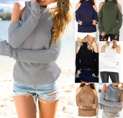Europe and the United States  sexy off-the-shoulder sweater long-sleeved Slim female head