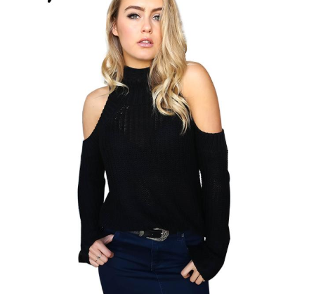 Europe and the United States  sexy off-the-shoulder sweater long-sleeved Slim female head