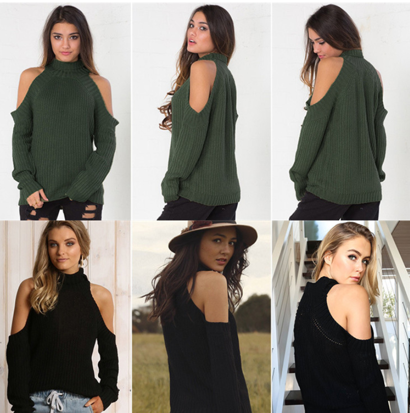 Europe and the United States  sexy off-the-shoulder sweater long-sleeved Slim female head
