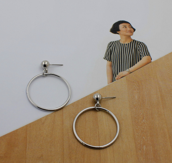 Handmade Minimalist Series Gold Beads Geometric Ring Earrings