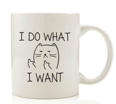Transhome Creative Cat Coffee Cup Mugs Ceramic Mugs Funny Cat I DO WHAT I WANT From Middle Finger To Coffee Coffee Milk Gifts 10 oz