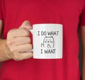 Transhome Creative Cat Coffee Cup Mugs Ceramic Mugs Funny Cat I DO WHAT I WANT From Middle Finger To Coffee Coffee Milk Gifts 10 oz