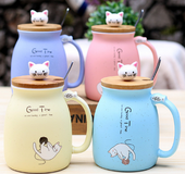 Heat-resistant Cup Cartoon with Lid Cup Kitten Milk Coffee Ceramic Mug Children Cup Office Gifts