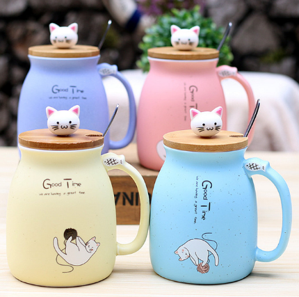 Heat-resistant Cup Cartoon with Lid Cup Kitten Milk Coffee Ceramic Mug Children Cup Office Gifts