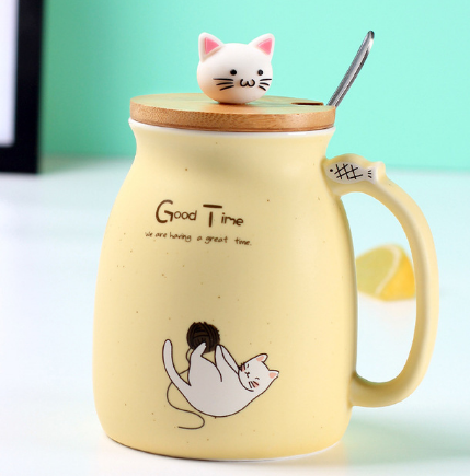 Heat-resistant Cup Cartoon with Lid Cup Kitten Milk Coffee Ceramic Mug Children Cup Office Gifts