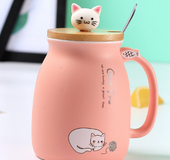 Heat-resistant Cup Cartoon with Lid Cup Kitten Milk Coffee Ceramic Mug Children Cup Office Gifts