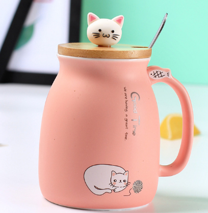 Heat-resistant Cup Cartoon with Lid Cup Kitten Milk Coffee Ceramic Mug Children Cup Office Gifts