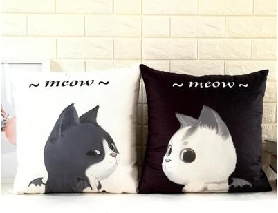 Double-sided cuteblack and white simple pair of lovers cartoon anime sofa back thickening plush car pillow