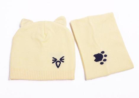 2Pcs/Set Warm Baby Hat Scarf Knitted Protect Ear Baby Boys Girls Hat Winter Beanie Scarves Suits Cartoon Cat Newborn Cap