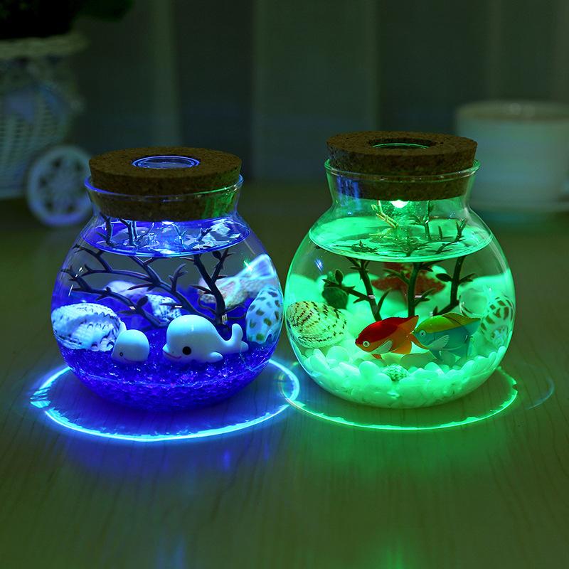 Colorful luminous glass sand sea bottom tropical fish micro landscape ecological bottle creative gifts to send girlfriends night light