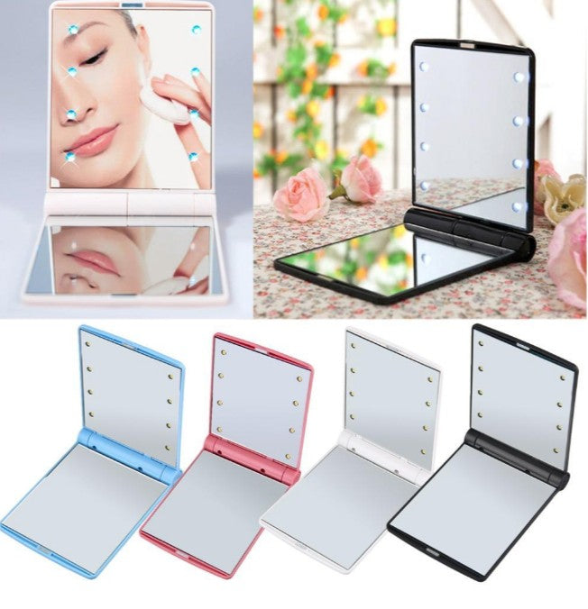 Espejo cosmético LED plegable de bolsillo