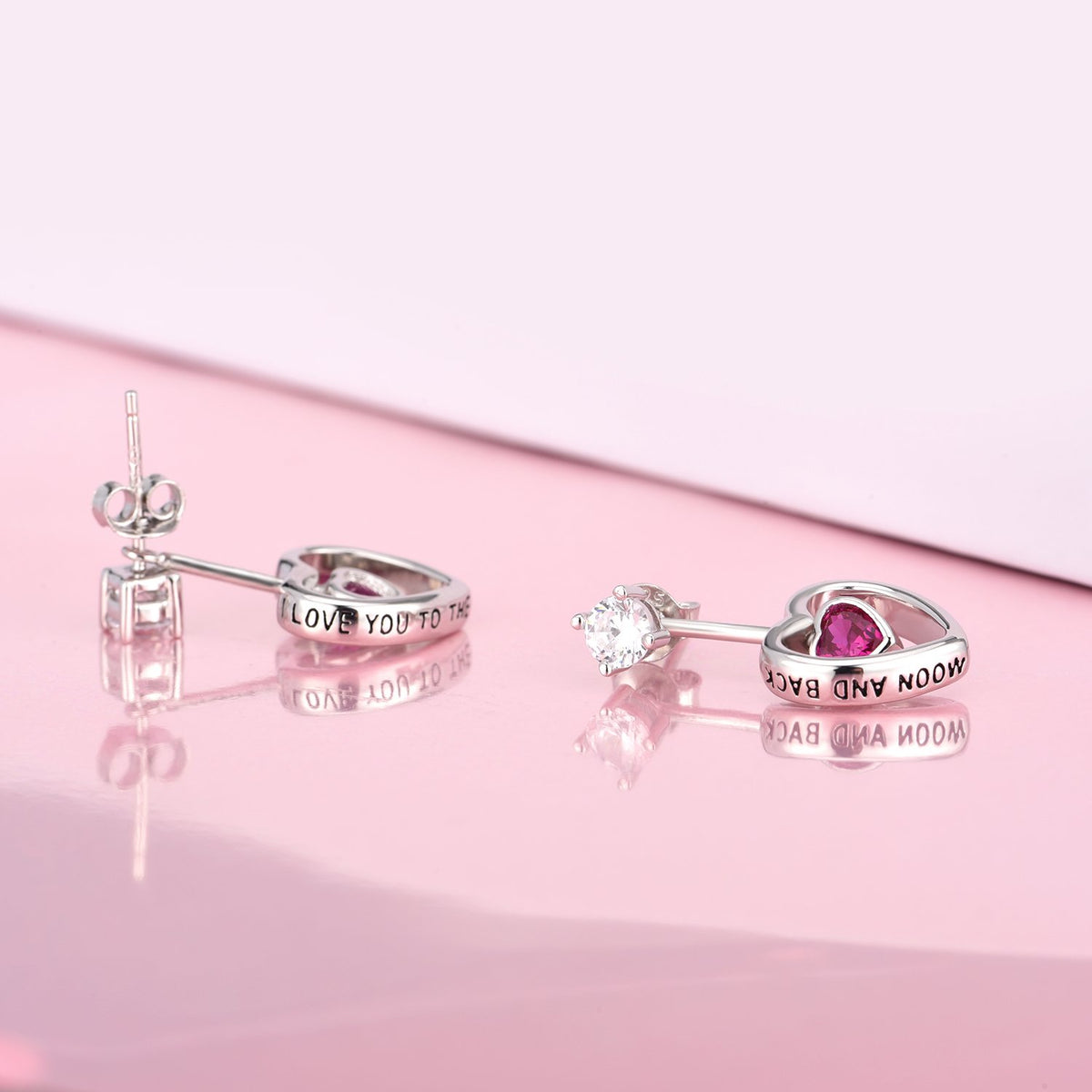 925 Silver Rose Red Heart Shape Earrings