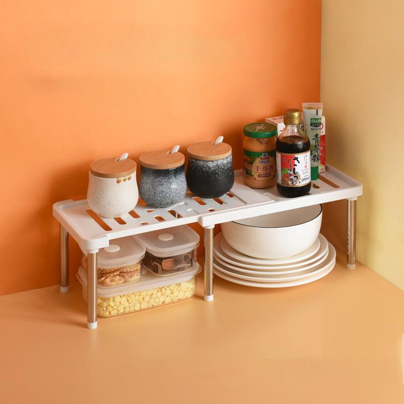 Telescopic cabinet layered shelf organizer