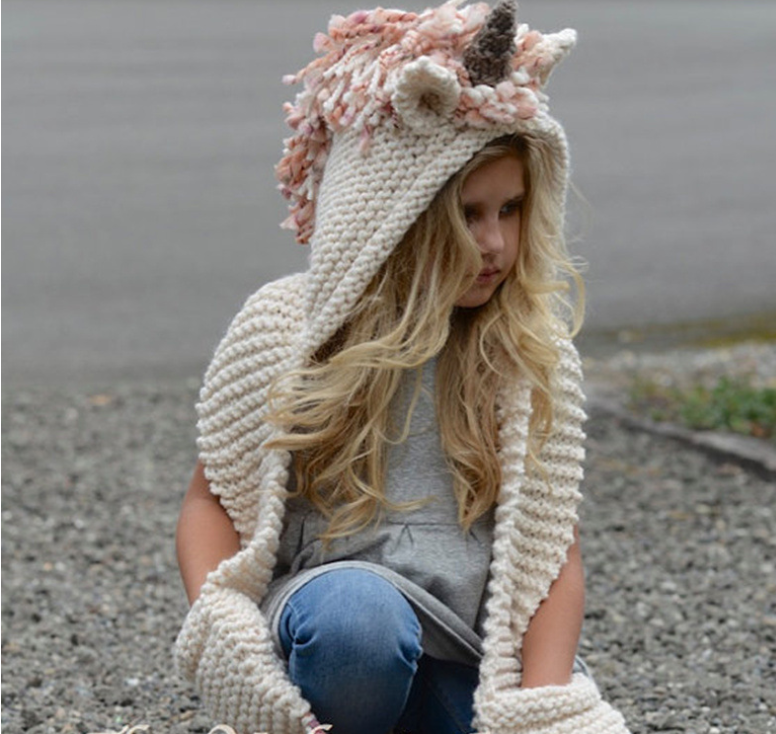 Children's Unicorn Hat Wool Crochet Cape Cap Europe and America Creative Scarf Handmade Child Cartoon Hat Autumn Winter Men and Women
