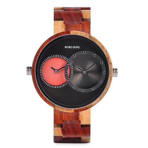 Thin Men Watch Wood Watches 2 Time Zone Display
