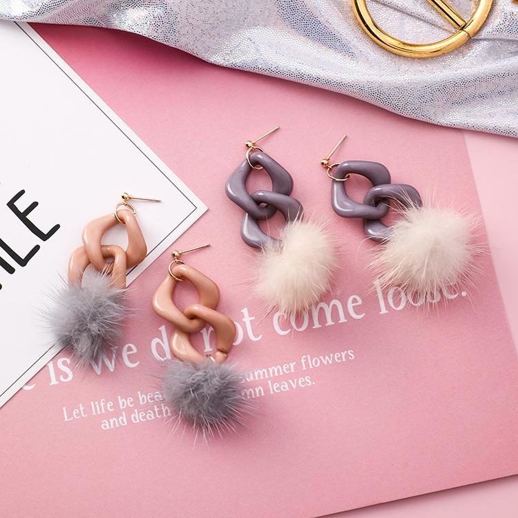 Acrylic chain long hair ball earrings