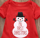 MUQGEW 2PCS Christmas Clothing Set 2PCs Baby Cartoon Snowman Letter Print Romper+Hat Set Outfit conjunto infantil kids clothes