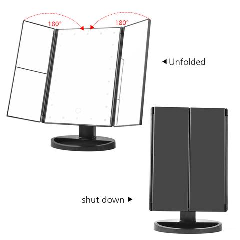 LED Espejo De Maquillaje Con Luz Plegable Portátil