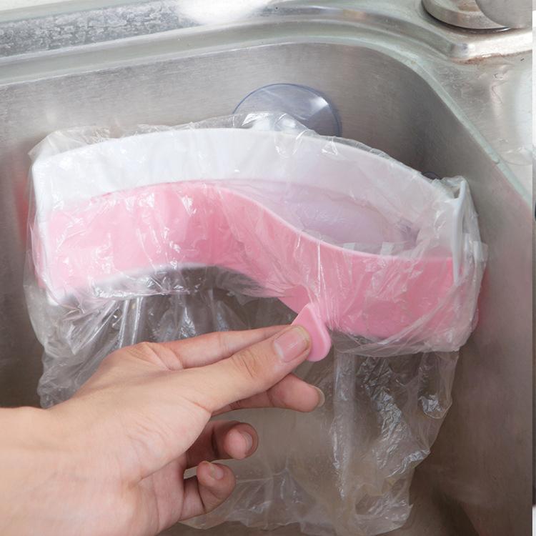 Sink clip-on trash rack Strong three-sucker sink garbage bag rack Creative trash bag rack