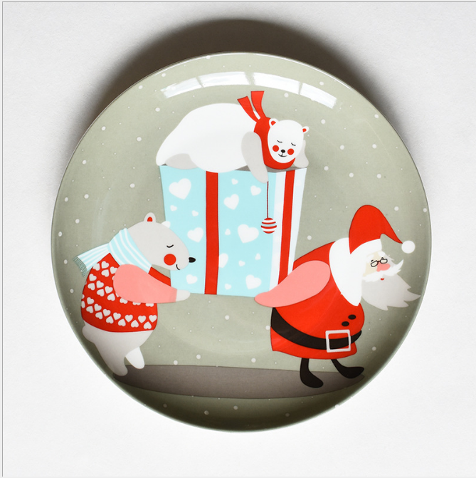 Christmas ceramic plate cartoon hand-painted steak plate fruit dish bone china Western dish New Year's Day New Year gift