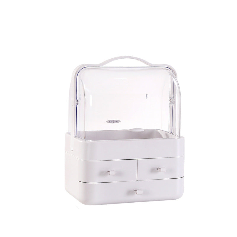 Caja de almacenamiento de maquillaje con cubierta de polvo de doble puerta