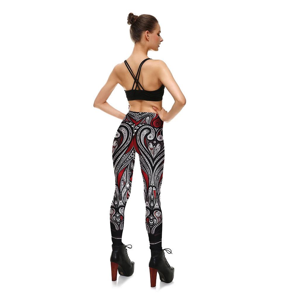 Red Rose+Black Mandala Weave Yoga/Workout Leggings