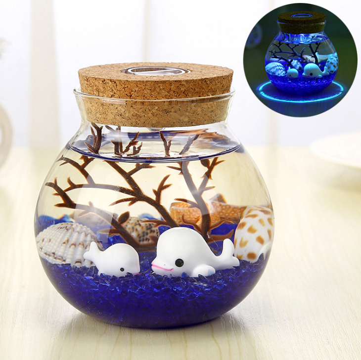 Colorful luminous glass sand sea bottom tropical fish micro landscape ecological bottle creative gifts to send girlfriends night light