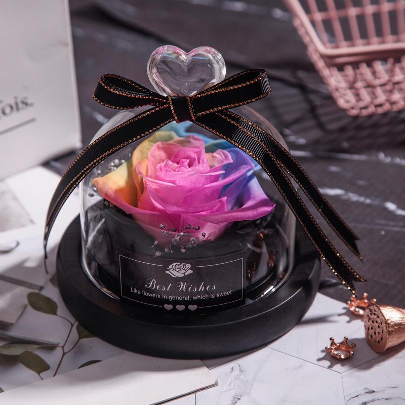 Eternal Flower Box Glass Cover for Christmas Valentine''s Day Gift Birthday Gift Red Preserved Roses