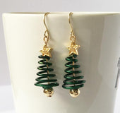 Spiral Christmas Tree Star Earrings