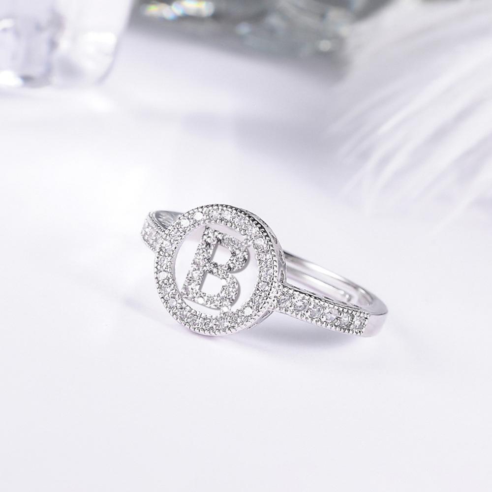 Women's letter adjustable zircon ring