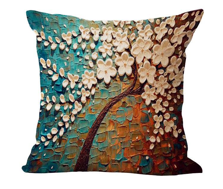 Oil painting cotton and linen pillowcase