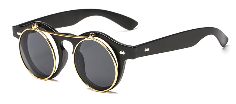 Black Vintage/Retro Round SteamPunk Sunglasses