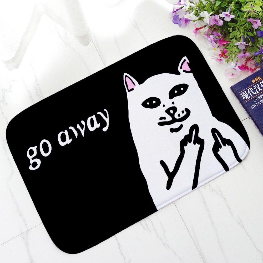 Cat With Middle Finger Door mats Coral velvet carpet Humorous Funny Words Go Away Entrance Indoor Floor Mat