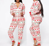 Christmas print hooded jumpsuit