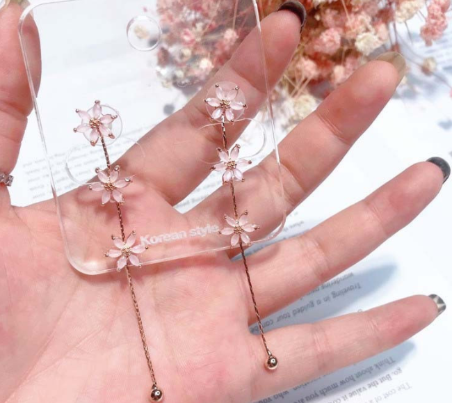Flower pink tassel earrings