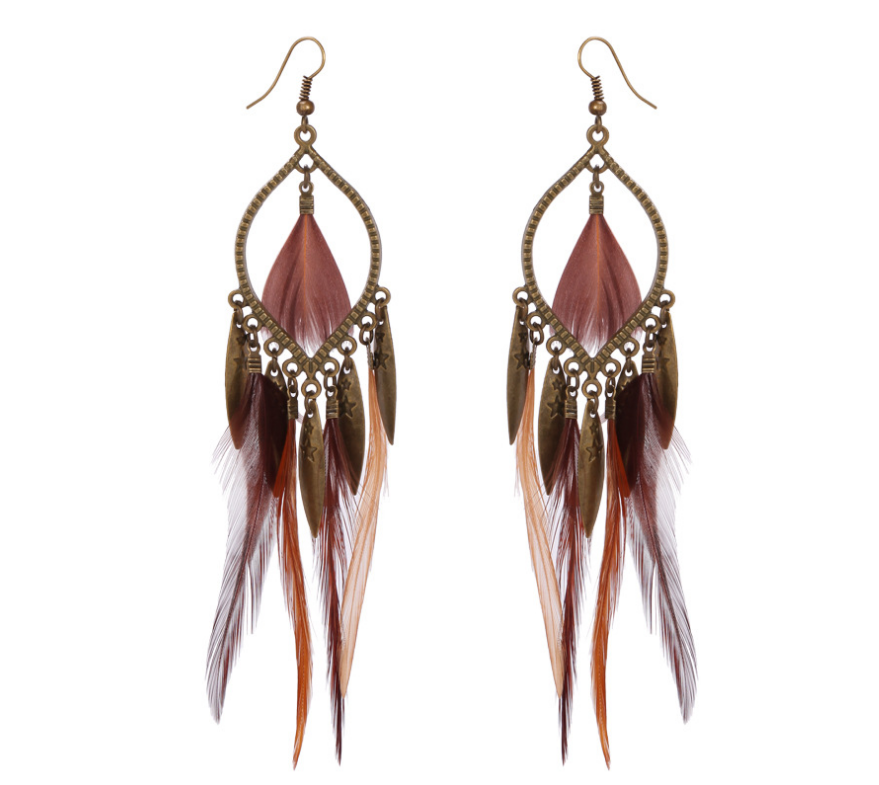 Feather long earrings personality