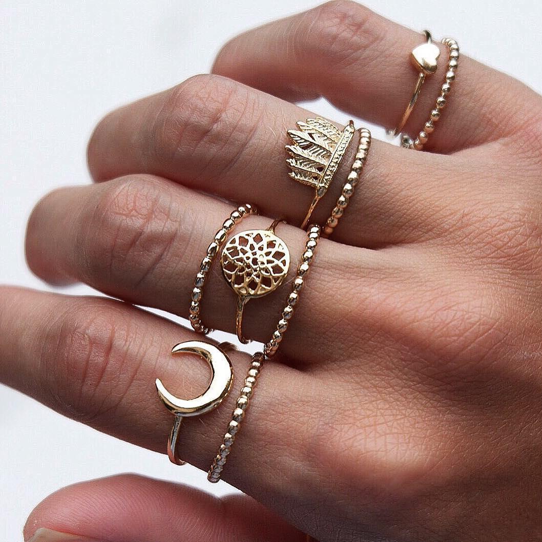 Moon Love Peach Heart Ring Combination