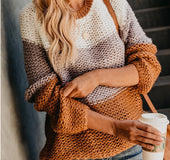 Thick line color matching pullover sweater women