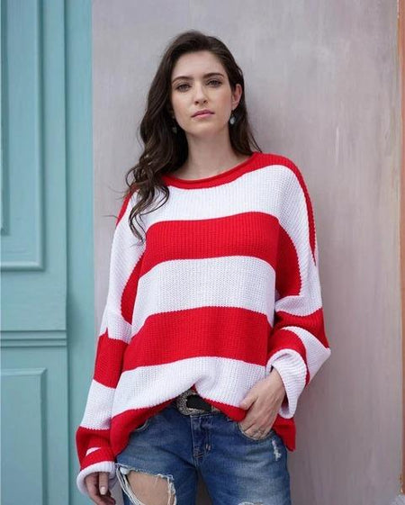 Women's sweater women's striped colorblock sweater
