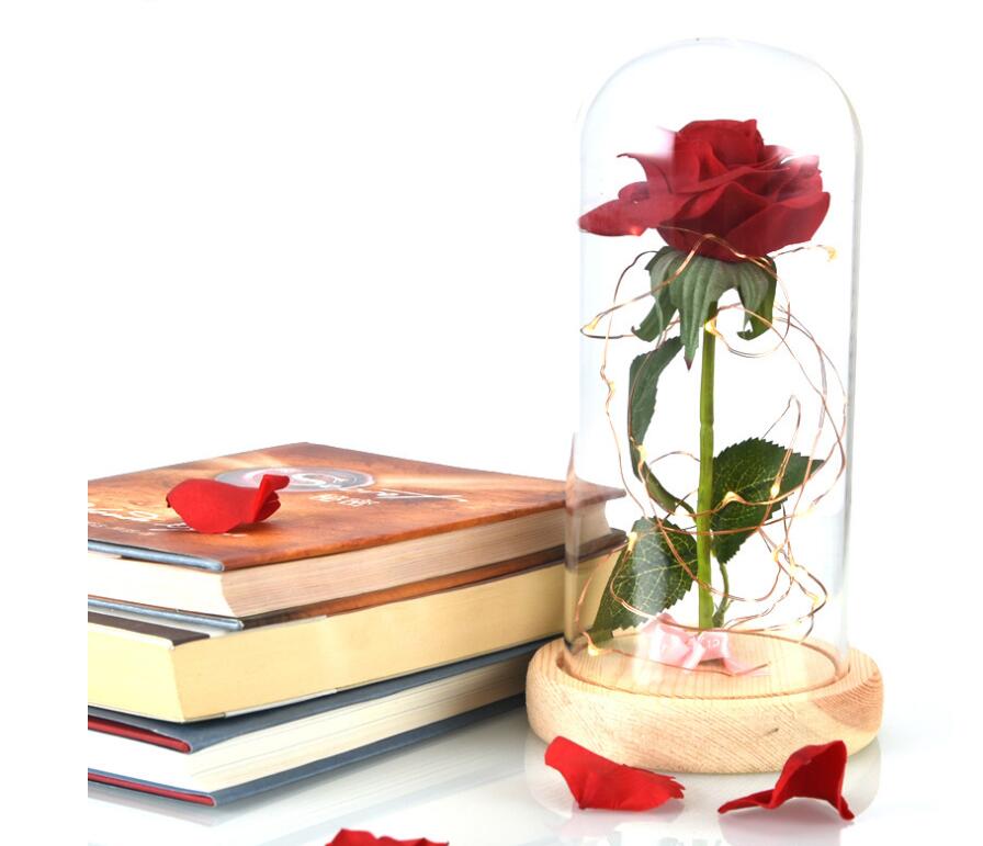 Smuxi LED Rose Wishing Bottle Festival Light Warm White Light Black/Beige Base Rose Flower Bottle Night Light Gift
