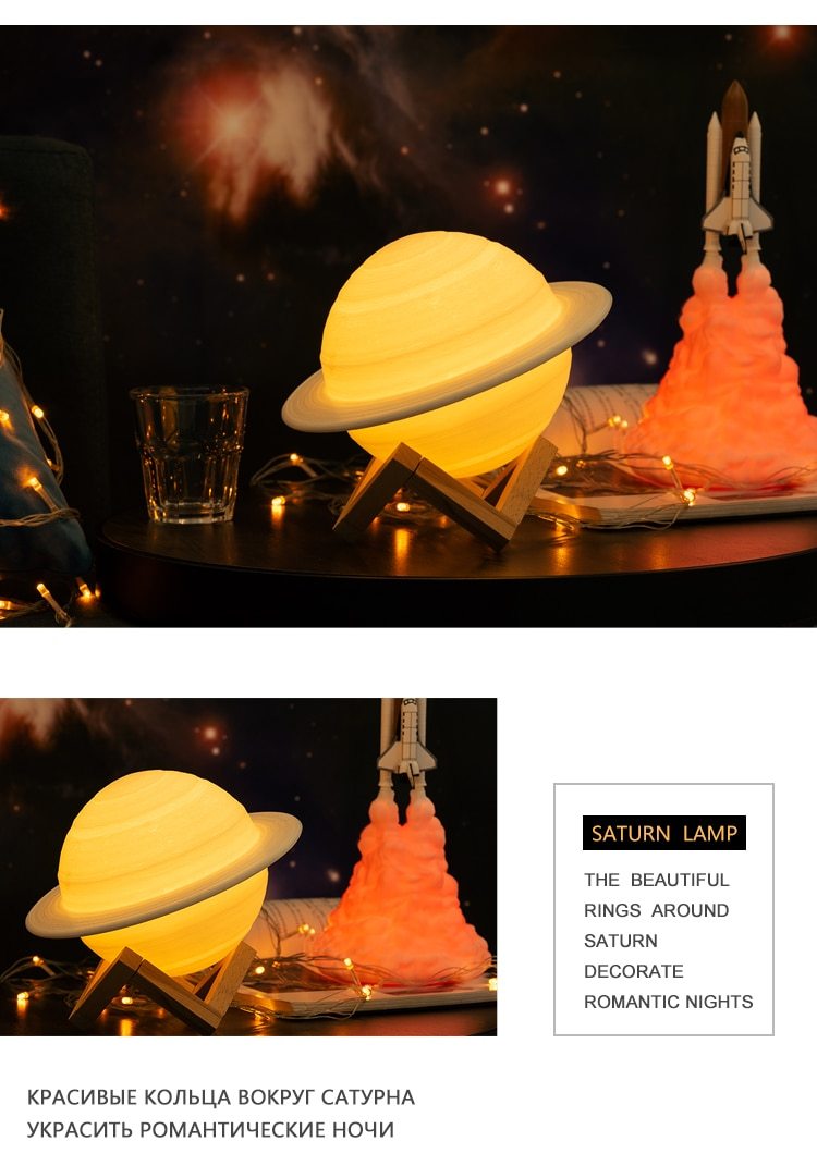 2020 NEW Dropship Rechargeable 3D Print Saturn Lamp Like Moon Lamp Night Light For Moon light with 2Colors 16Colors Remote Gifts