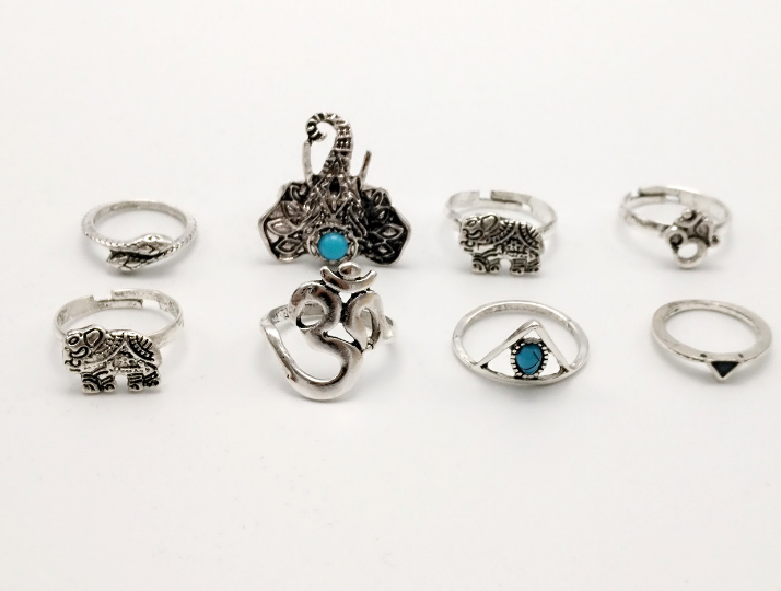 Anillo Conjunto Turquesa Luna Flecha Elefante