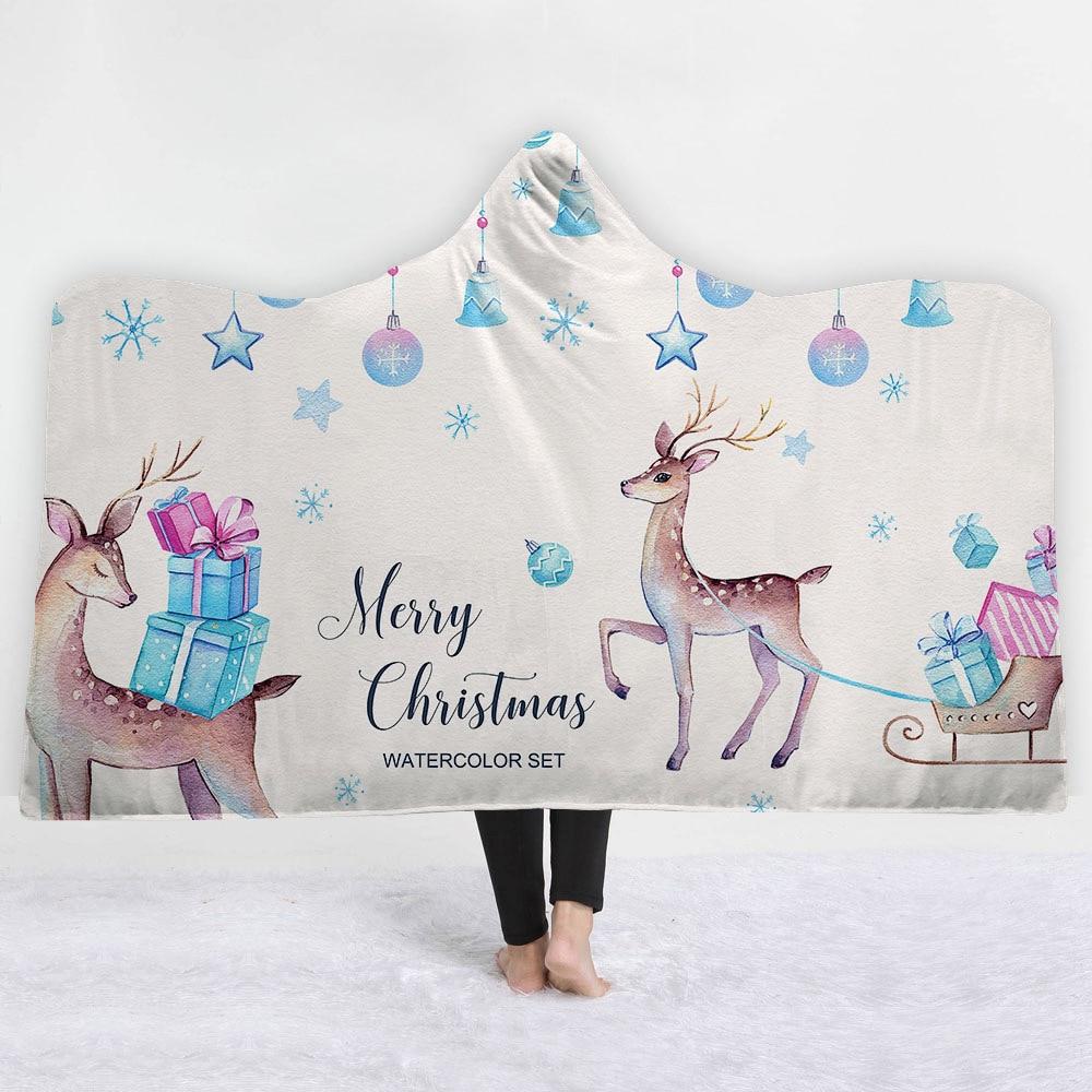 Christmas theme Hooded Blanket for Adult Sherpa Fleece Wearable Throw Blanket Microfiber Galaxy Bedding